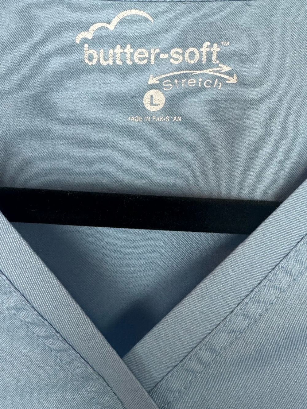 Butter-Soft Light Blue+Dark Blue Side Panels Stretch V-Neck Women’s Scrub Top